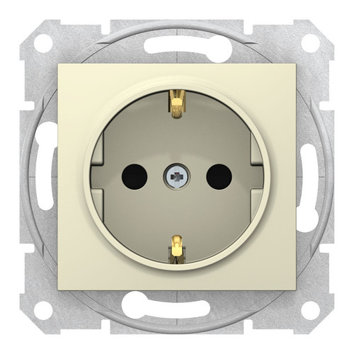 Розетка Schneider Electric SEDNA, скрытый монтаж, с заземлением, со шторками, бежевый